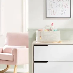 Coiled Rope Diaper Caddy With Dividers - Cloud Island™ Cream