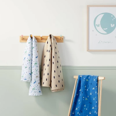 Muslin Swaddle Blanket Dinos Cool 3pk - Cloud Island™ Green/Blue 1 Muslin Swaddle Blanket Dinos Cool 3pk - Cloud Island™ Green/Blue