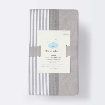 Fitted Crib Sheet - Cloud Island™ - Stripe/Gray - 2pk 2 Fitted Crib Sheet - Cloud Island™ - Stripe/Gray - 2pk - Image 2