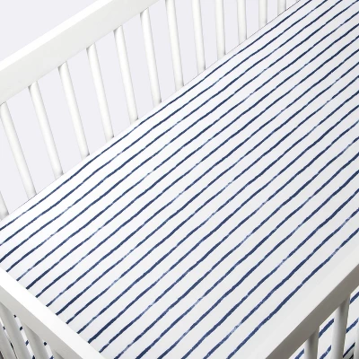 Polyester Rayon Jersey Fitted Crib Sheet - Cloud Island™ Navy Blue Vertical Stripe 2 Polyester Rayon Jersey Fitted Crib Sheet - Cloud Island™ Navy Blue Vertical Stripe - Image 2