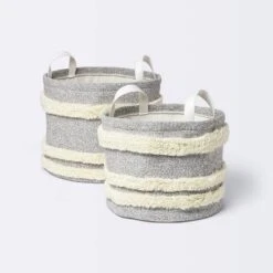 Tufted Canvas Round Storage Bin - Cloud Island™ Gray/Cream Large -Cloud Island GUEST 6bb0a0da bf18 4dec a74c d59c38b9329c