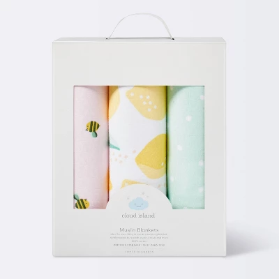 Muslin Swaddle Blanket Honeybee 3pk - Cloud Island™ Pink/Yellow 2 Muslin Swaddle Blanket Honeybee 3pk - Cloud Island™ Pink/Yellow - Image 2