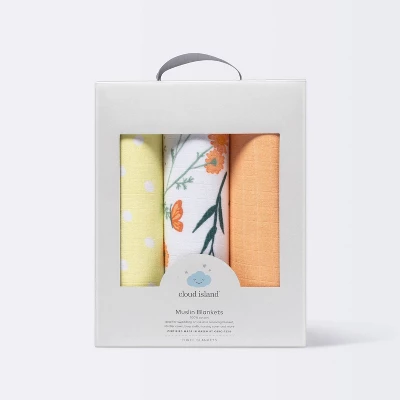 Muslin Swaddle Blanket - Cloud Island™ Garden Floral - 3pk 2 Muslin Swaddle Blanket - Cloud Island™ Garden Floral - 3pk - Image 2