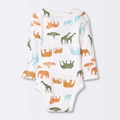 Baby 4pk Safari Animals Long Sleeve Bodysuit - Cloud Island™ 1 Baby 4pk Safari Animals Long Sleeve Bodysuit - Cloud Island™