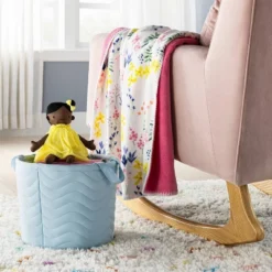 Quilted Fabric Medium Round Storage Basket - Blue - Cloud Island™